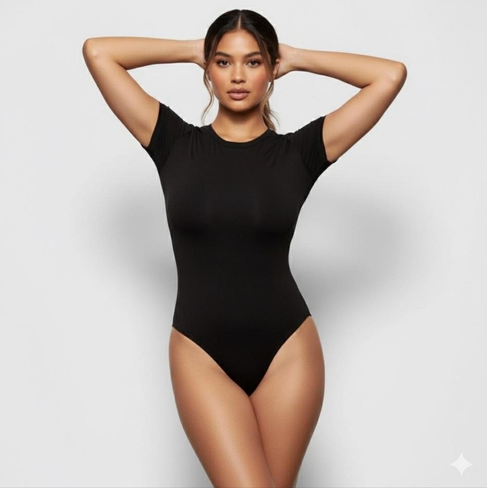 SKIMS Black Short Sleeve Bodysuit